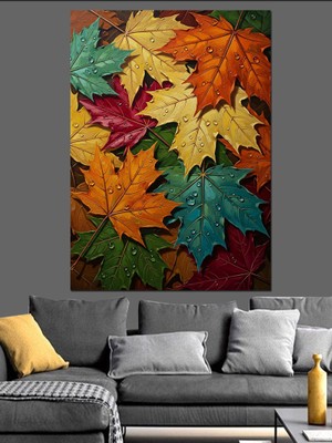 Karizma Tablo Renkli Sonbahar Akçaağaç Yaprakları Tablosu Dekoratif Kanvas - Mdf Ahşap Tablo
