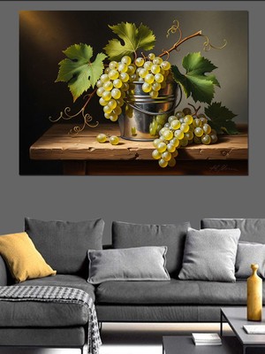Karizma Tablo Masada Taze Yeşil Üzüm Salkımı Dekoratif Kanvas - Mdf Ahşap Tablo