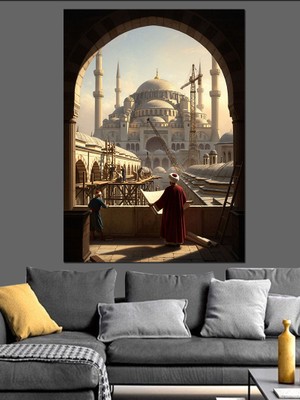 Karizma Tablo Cami Penceresinden Istanbul Şehir Manzarası Dekoratif Kanvas - Mdf Ahşap Tablo