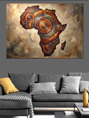 Karizma Tablo Afrika Kıtası Etnik Desenli Harita Dekoratif Kanvas - Mdf Ahşap Tablo