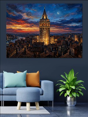 Karizma Tablo Gece Işıklarıyla Galata Kulesi Istanbul Dekoratif Kanvas - Mdf Ahşap Tablo