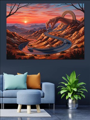 Karizma Tablo Gün Batımında Kıvrımlı Yol Manzarası Dekoratif Kanvas - Mdf Ahşap Tablo