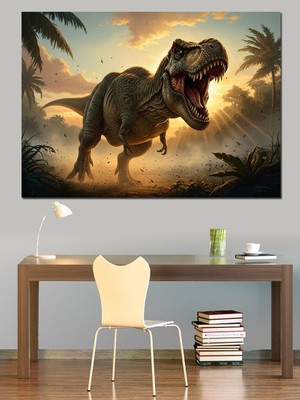 Karizma Tablo Balta Girmemiş Ormanda Dev Dinozor Dekoratif Kanvas - Mdf Ahşap Tablo