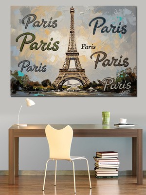 Karizma Tablo Eyfel Kulesi ve Paris Yazılı Pano Dekoratif Kanvas - Mdf Ahşap Tablo
