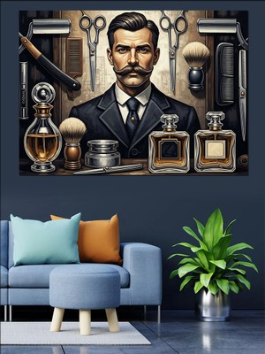 Karizma Tablo Barbershop Tabelası ve Şık Berber Dekoratif Kanvas - Mdf Ahşap Tablo