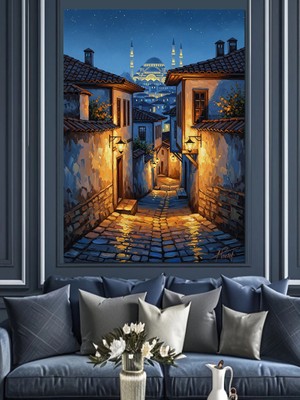 Karizma Tablo Gece Vakti Eski Istanbul Sokağı Dekoratif Kanvas - Mdf Ahşap Tablo