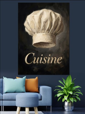 Karizma Tablo Beyaz Aşçı Şapkası Mutfak Teması Dekoratif Kanvas - Mdf Ahşap Tablo