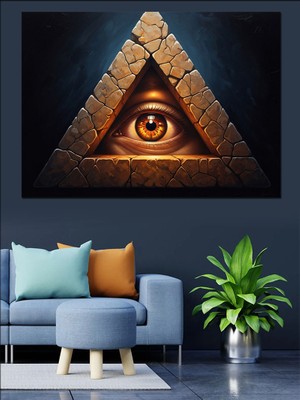Karizma Tablo Piramit Içinde Parlayan Göz Simgesi Dekoratif Kanvas - Mdf Ahşap Tablo