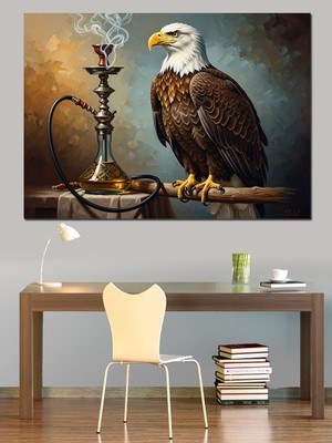 Karizma Tablo Nargile Içen Beyaz Başlı Kartal Dekoratif Kanvas - Mdf Ahşap Tablo
