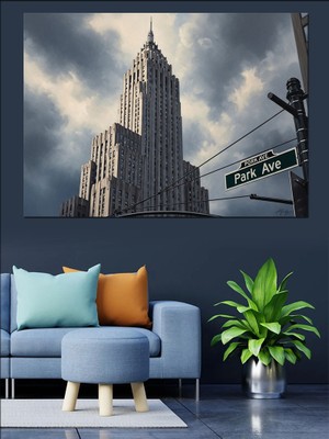 Karizma Tablo Bulutlar Arasında Gökyüzüne Uzanan Gökdelen Dekoratif Kanvas - Mdf Ahşap Tablo