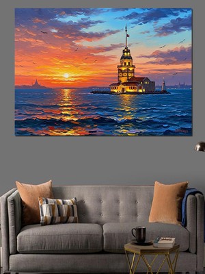 Karizma Tablo Gün Batımında Işıklı Kız Kulesi Dekoratif Kanvas - Mdf Ahşap Tablo
