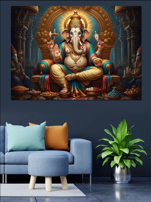 Karizma Tablo Altın Detaylı Fil Kafalı Ganeşa Dekoratif Kanvas - Mdf Ahşap Tablo