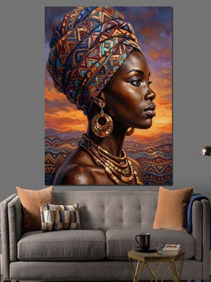 Karizma Tablo Etnik Türbanlı Görkemli Afrikalı Kadın Dekoratif Kanvas - Mdf Ahşap Tablo