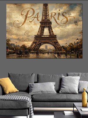Karizma Tablo Paris Eyfel Kulesi Tipografi Tasarımı Dekoratif Kanvas - Mdf Ahşap Tablo