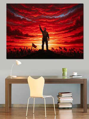 Karizma Tablo Gün Batımında Elini Kaldıran Silüet Dekoratif Kanvas - Mdf Ahşap Tablo