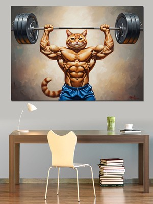 Karizma Tablo Halter Kaldıran Kaslı Ev Kedisi Dekoratif Kanvas - Mdf Ahşap Tablo