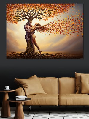 Karizma Tablo Birleşen Silüetlerden Oluşan Hayat Ağacı Dekoratif Kanvas - Mdf Ahşap Tablo