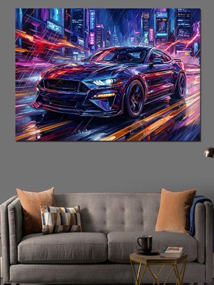 Karizma Tablo Gece Şehrinde Modern Spor Araba Dekoratif Kanvas - Mdf Ahşap Tablo