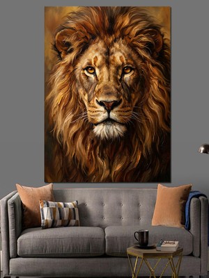 Karizma Tablo Heybetli Aslan Başı Yakın Çekim Dekoratif Kanvas - Mdf Ahşap Tablo