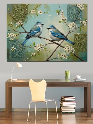 Karizma Tablo Dalda Yan Yana Duran Kuşlar Dekoratif Kanvas - Mdf Ahşap Tablo