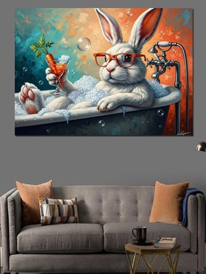 Karizma Tablo Küvette Havuç Yiyen Sevimli Tavşan Dekoratif Kanvas - Mdf Ahşap Tablo