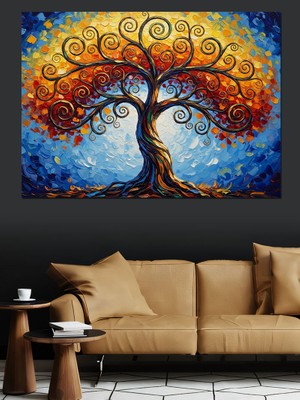 Karizma Tablo Kıvrımlı Dallardan Oluşan Hayat Ağacı Dekoratif Kanvas - Mdf Ahşap Tablo