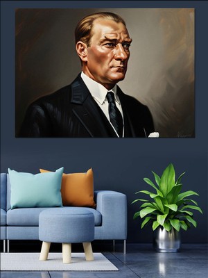 Karizma Tablo Profilinden Atatürk Portre Sanatı Dekoratif Kanvas - Mdf Ahşap Tablo