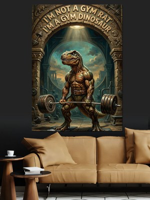 Karizma Tablo Halter Kaldıran Güçlü Dinazor Karakteri Dekoratif Kanvas - Mdf Ahşap Tablo