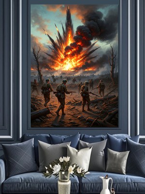 Karizma Tablo Alevler Içinde Yanan Tarihi Savaş Dekoratif Kanvas - Mdf Ahşap Tablo