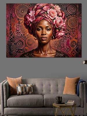 Karizma Tablo Güllü Taçlı Etnik Kadın Portresi Dekoratif Kanvas - Mdf Ahşap Tablo