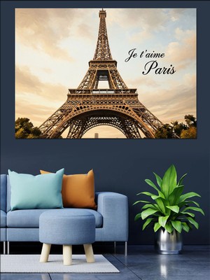 Karizma Tablo Je T'aime Paris Eyfel Kulesi Dekoratif Kanvas - Mdf Ahşap Tablo