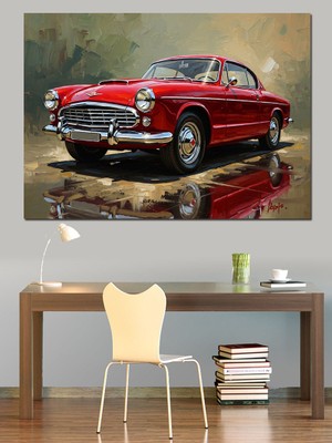 Karizma Tablo Islak Zeminde Parlayan Klasik Kırmızı Araba Dekoratif Kanvas - Mdf Ahşap Tablo