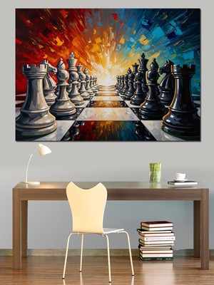 Karizma Tablo Satranç Tahtasında Savaş Temalı Sanat Dekoratif Kanvas - Mdf Ahşap Tablo