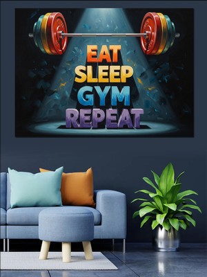 Karizma Tablo Eat Sleep Gym Repeat Motivasyon Dekoratif Kanvas - Mdf Ahşap Tablo