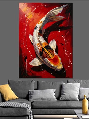 Karizma Tablo Kırmızı Arka Planda  Balık Dekoratif Kanvas - Mdf Ahşap Tablo