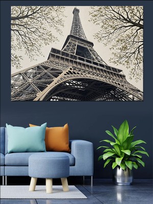 Karizma Tablo Ağaç Dalları Arasında Eyfel Kulesi Dekoratif Kanvas - Mdf Ahşap Tablo