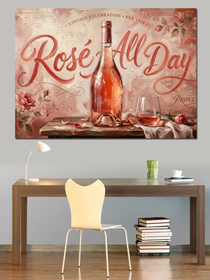 Karizma Tablo Rose All Day Şarap Şişesi Dekoratif Kanvas - Mdf Ahşap Tablo