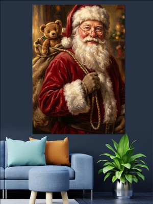 Karizma Tablo Hediye Çuvalıyla Noel Baba Santa Dekoratif Kanvas - Mdf Ahşap Tablo