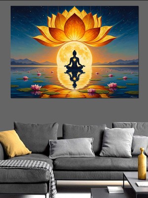 Karizma Tablo Lotus Çiçeği Içinde Parlayan Güneş Dekoratif Kanvas - Mdf Ahşap Tablo