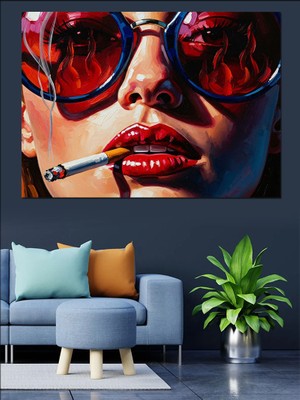 Karizma Tablo Güneş Gözlüklü ve Sigaralı Kadın Dekoratif Kanvas - Mdf Ahşap Tablo