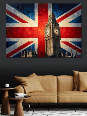 Karizma Tablo Ingiliz Bayrağı ve Big Ben Dekoratif Kanvas - Mdf Ahşap Tablo