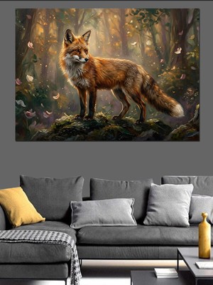 Karizma Tablo Ormanda Yürüyen Vahşi Kızıl Tilki Dekoratif Kanvas - Mdf Ahşap Tablo