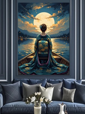Karizma Tablo Gece Gölde Sandaldaki Kadın Silüeti Dekoratif Kanvas - Mdf Ahşap Tablo