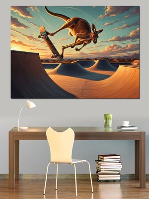 Karizma Tablo Kaykay Yapan Kanguru ve Macera Dekoratif Kanvas - Mdf Ahşap Tablo