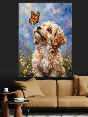 Karizma Tablo Burnunda Kelebek Olan Tatlı Köpek Dekoratif Kanvas - Mdf Ahşap Tablo