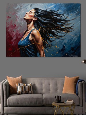 Karizma Tablo Rüzgarda Saçları Uçuşan Özgür Kadın Dekoratif Kanvas - Mdf Ahşap Tablo