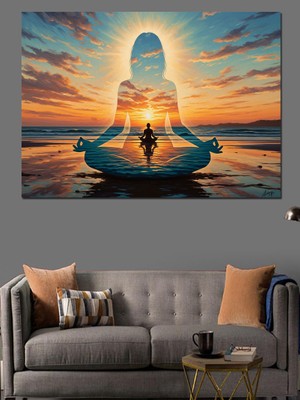 Karizma Tablo Gün Batımında Meditasyon Yapan Kadın Dekoratif Kanvas - Mdf Ahşap Tablo