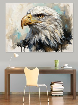 Karizma Tablo Kartal Başı Vahşi Doğa Illüstrasyonu Dekoratif Kanvas - Mdf Ahşap Tablo