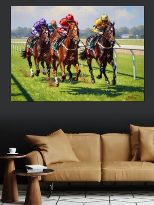 Karizma Tablo At Yarışında Koşan Heybetli Atlar Dekoratif Kanvas - Mdf Ahşap Tablo