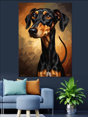 Karizma Tablo Yakın Çekim Karizmatik Doberman Köpek Dekoratif Kanvas - Mdf Ahşap Tablo